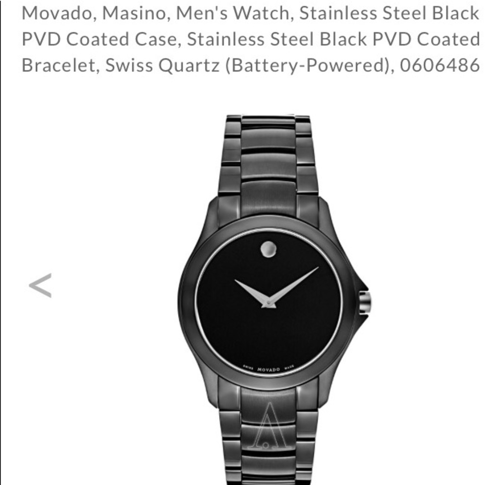 Men's Movado Black Stainless Steel Watch